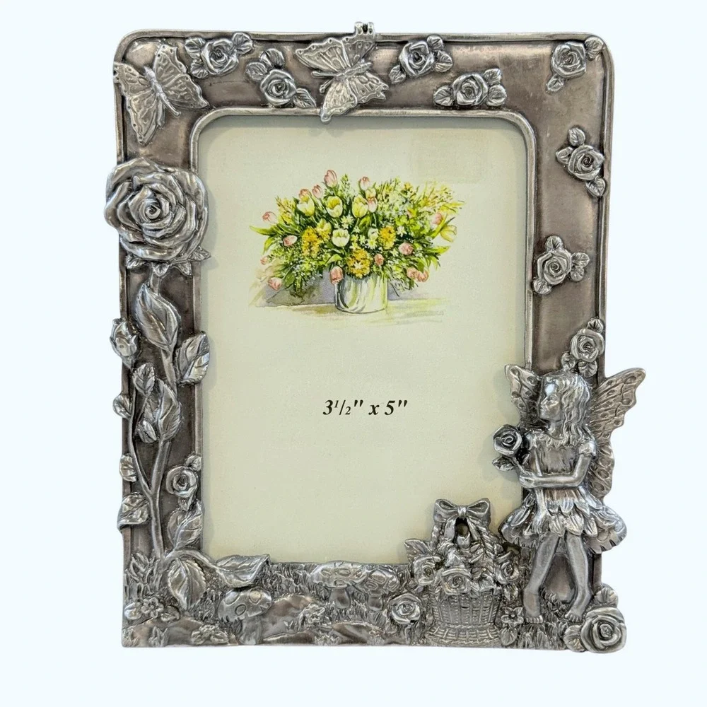 VTG RARE HK Perfect Pewter 3.5X5 Whimsical Fairy Floral Butterfly Frame